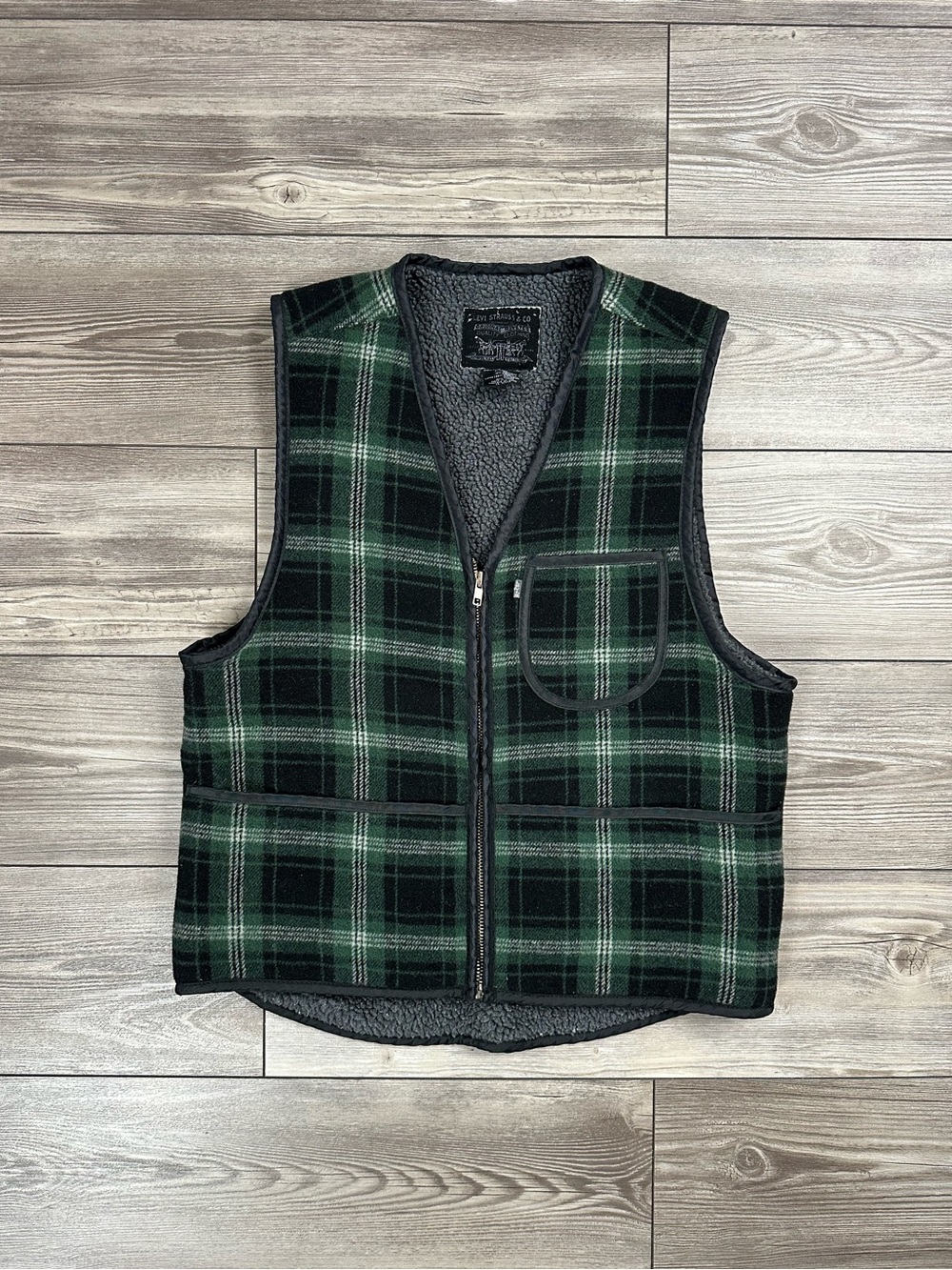 Vintage Levi's Plaid Wool Sherpa Lined Vest - Picture 1 of 5